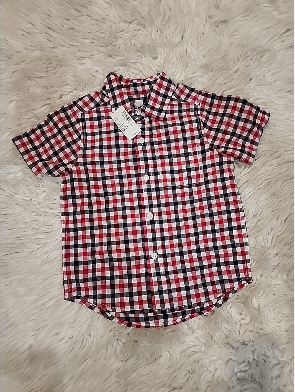 New The Children's Place Boy's Short Sleeves Plaid Button up Shirt size Xs 4